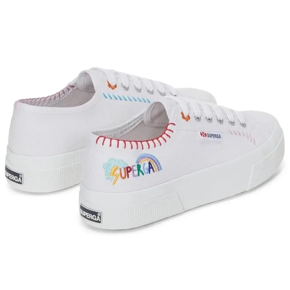 NEW Superga Happy Logo Womens White Sneakers. Colorful Embroidery Canvas Size 8 - Picture 5 of 11
